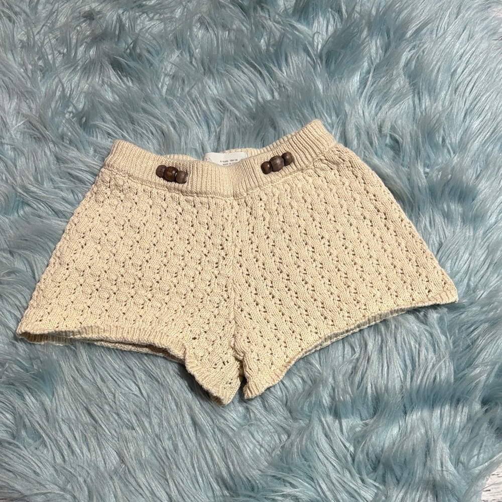 Zara Cream Crochet Knit High Waist Women Shorts sz 4